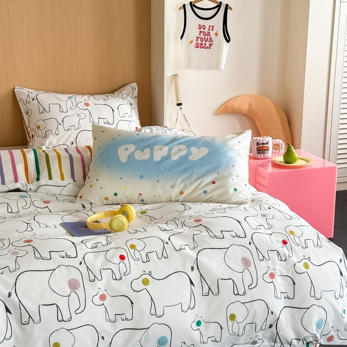 91家纺网 家纺一手货源 找家纺 时年 2024新款全棉数码大版趣味系列四件套 动物园