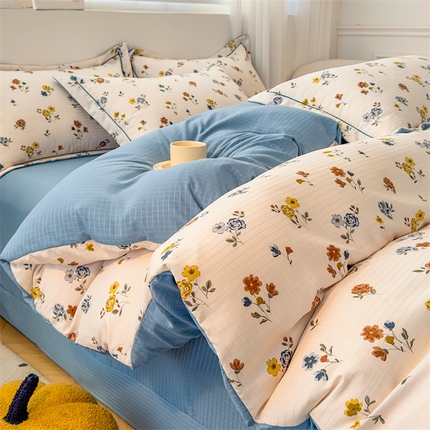 91家纺网 家纺一手货源 找家纺 （总）雅慕家居 2024新款直播A类臻棉提花清新风四件套柔软亲肤