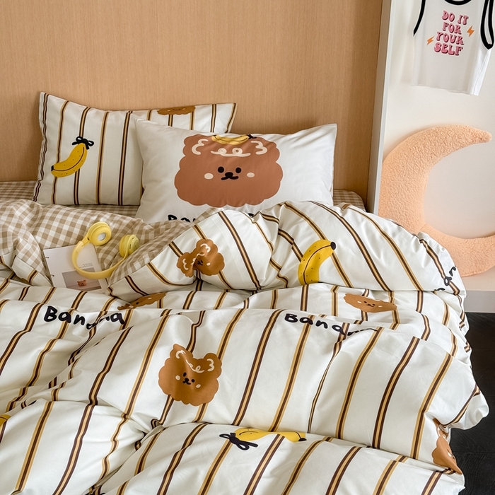 91家纺网 家纺一手货源 找家纺 时年 2024新款全棉数码大版趣味系列四件套 香蕉熊