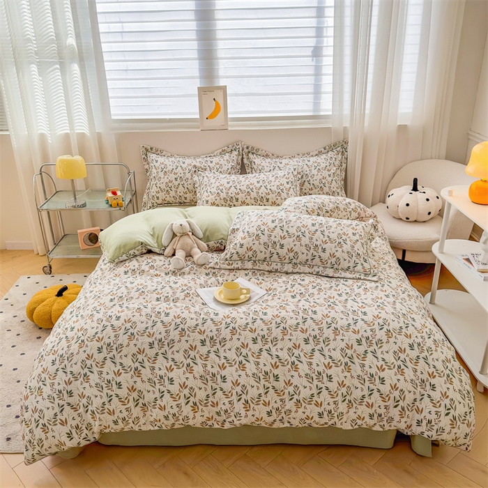 91家纺网 家纺一手货源 找家纺 雅慕家居 2024新款A类臻棉提花清新风四件套柔软亲肤 幸运草