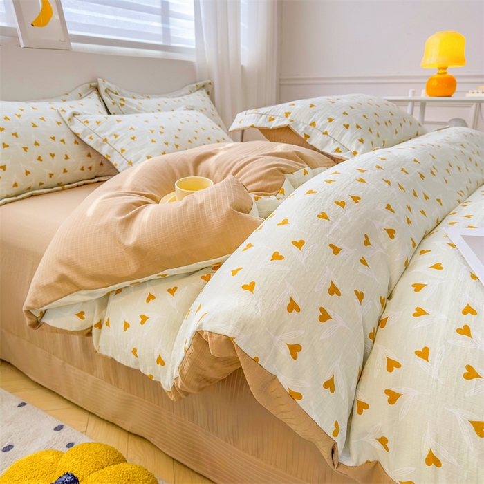 91家纺网 家纺一手货源 找家纺 雅慕家居 2024新款A类臻棉提花清新风四件套柔软亲肤 心心相印