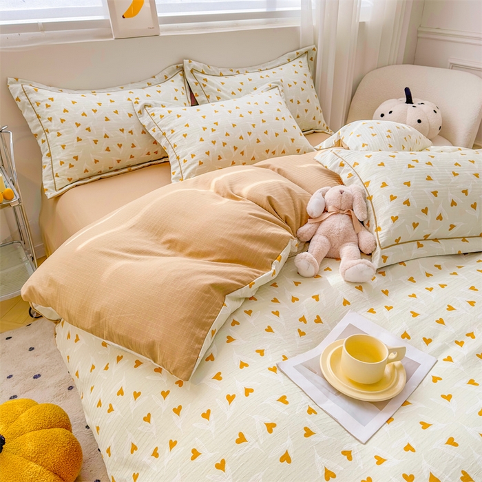 91家纺网 家纺一手货源 找家纺 雅慕家居 2024新款A类臻棉提花清新风四件套柔软亲肤 心心相印