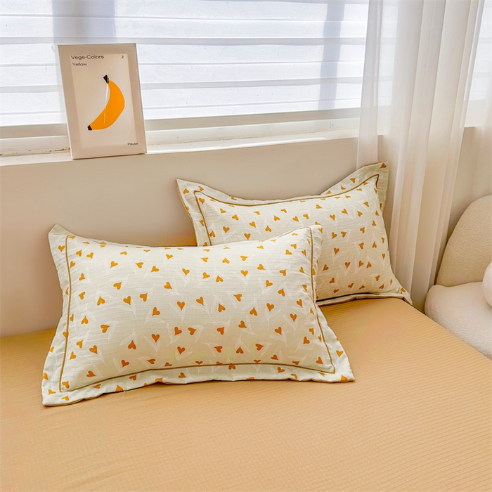 91家纺网 家纺一手货源 找家纺 雅慕家居 2024新款A类臻棉提花清新风四件套柔软亲肤 心心相印