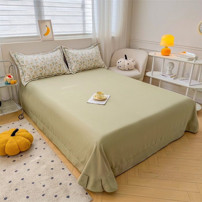 91家纺网 家纺一手货源 找家纺 雅慕家居 2024新款A类臻棉提花清新风四件套柔软亲肤 浅梦