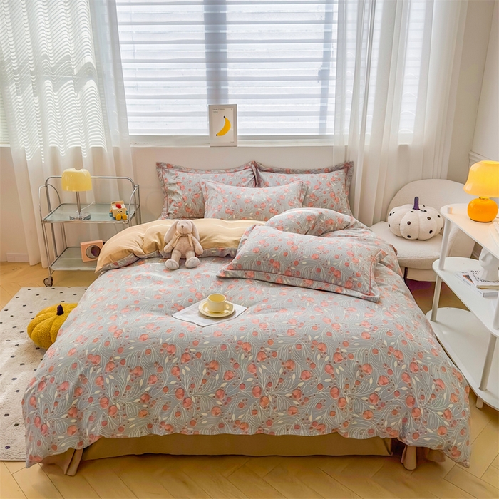 91家纺网 家纺一手货源 找家纺 雅慕家居 2024新款A类臻棉提花清新风四件套柔软亲肤 东方悦色