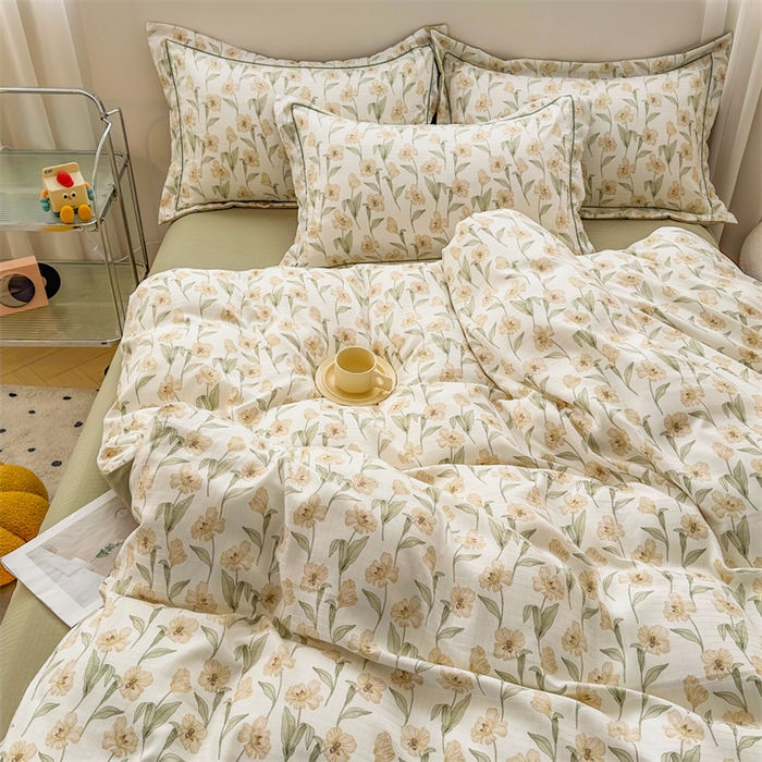 91家纺网 家纺一手货源 找家纺 雅慕家居 2024新款A类臻棉提花清新风四件套柔软亲肤 浅梦