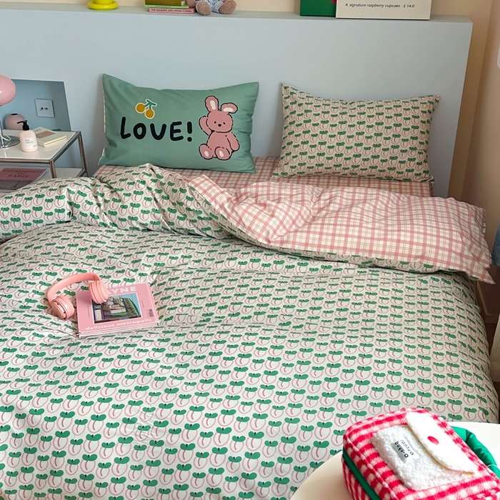 91家纺网 家纺一手货源 找家纺 时年 2024新款全棉数码大版趣味系列四件套 可爱芽