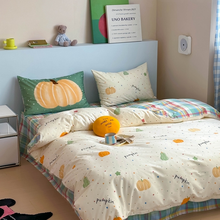 91家纺网 家纺一手货源 找家纺 时年 2024新款全棉数码大版趣味系列四件套 南瓜派