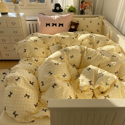 91家纺网 家纺一手货源 找家纺 （总）桃子家居 2024新款A类纯棉水洗棉毛巾绣蝴蝶结少女系列四件套