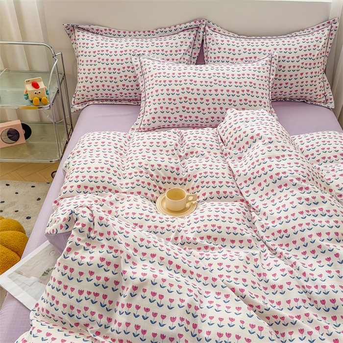 91家纺网 家纺一手货源 找家纺 雅慕家居 2024新款A类臻棉提花清新风四件套柔软亲肤 花满园