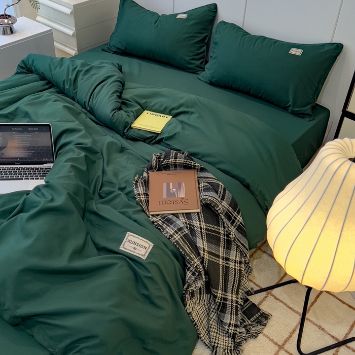 91家纺网 家纺一手货源 找家纺 蓝淋 2024新春款日式简约婴儿可以啃咬的超柔混搭水洗棉四件套 墨绿