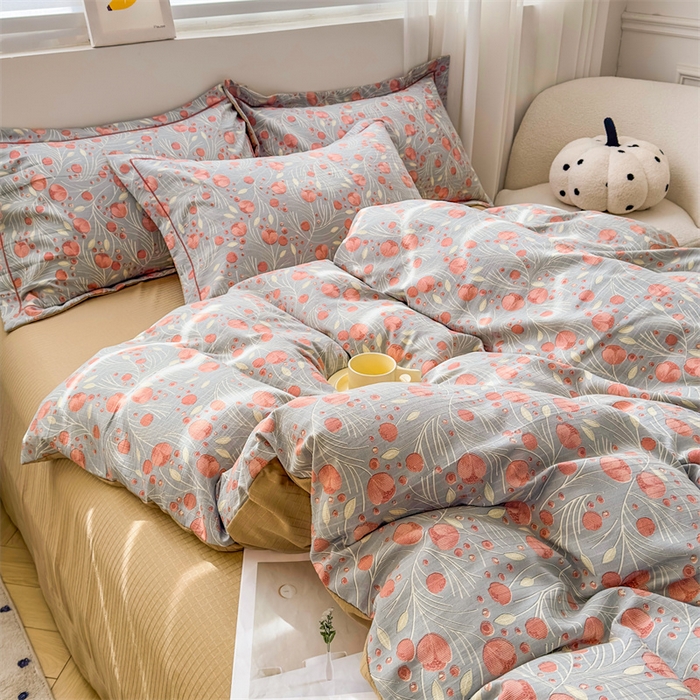 91家纺网 家纺一手货源 找家纺 雅慕家居 2024新款A类臻棉提花清新风四件套柔软亲肤 东方悦色