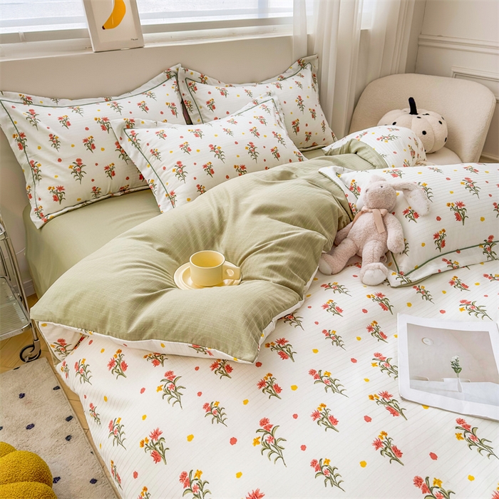 91家纺网 家纺一手货源 找家纺 雅慕家居 2024新款A类臻棉提花清新风四件套柔软亲肤 田园