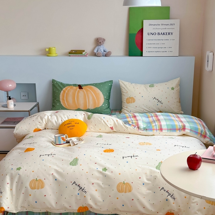 91家纺网 家纺一手货源 找家纺 时年 2024新款全棉数码大版趣味系列四件套 南瓜派