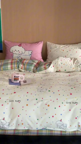 91家纺网 家纺一手货源 找家纺 时年 2024新款全棉数码大版趣味系列四件套 波点小狗