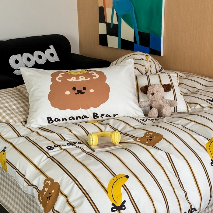 91家纺网 家纺一手货源 找家纺 时年 2024新款全棉数码大版趣味系列四件套 香蕉熊