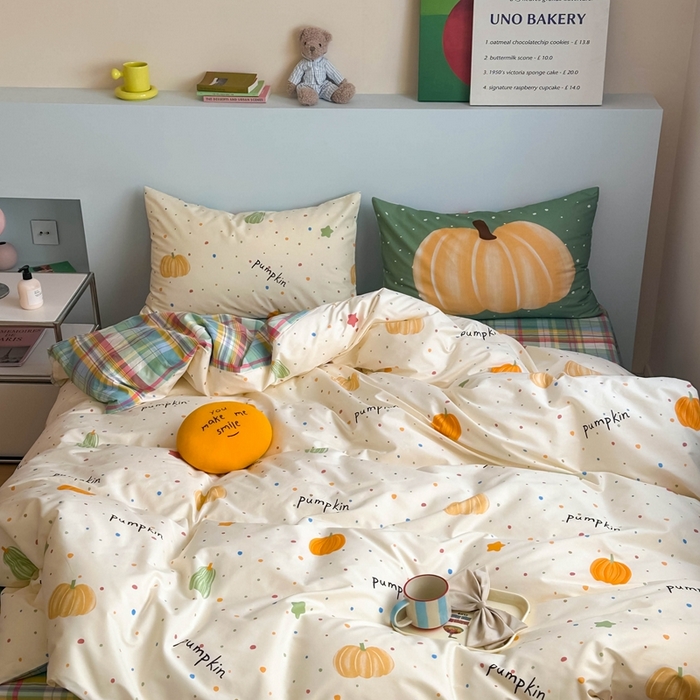 91家纺网 家纺一手货源 找家纺 时年 2024新款全棉数码大版趣味系列四件套 南瓜派