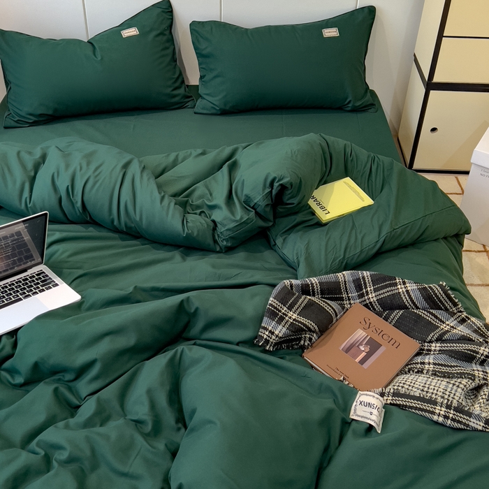 91家纺网 家纺一手货源 找家纺 蓝淋 2024新春款日式简约婴儿可以啃咬的超柔混搭水洗棉四件套 墨绿