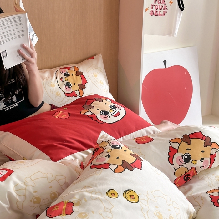 91家纺网 家纺一手货源 找家纺 时年 2024新款全棉数码大版趣味系列四件套 福龙