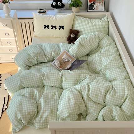 91家纺网 家纺一手货源 找家纺 （总）桃子家居 2024新款A类纯棉水洗棉毛巾绣蝴蝶结少女系列四件套