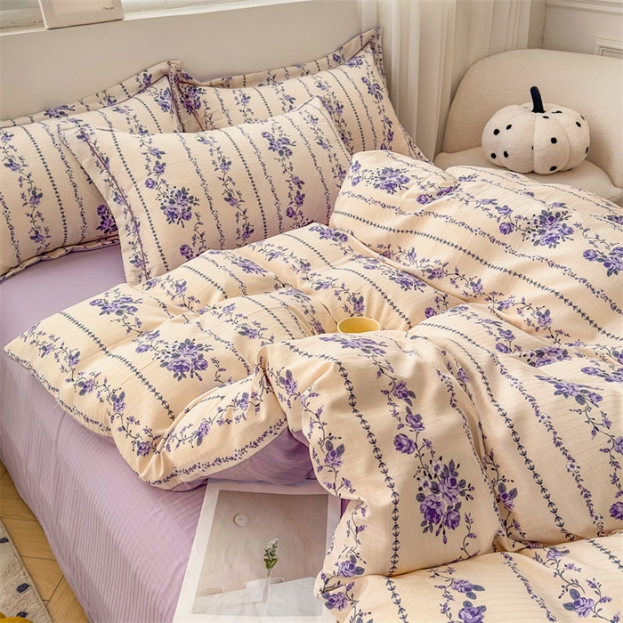 91家纺网 家纺一手货源 找家纺 雅慕家居 2024新款A类臻棉提花清新风四件套柔软亲肤 紫藤