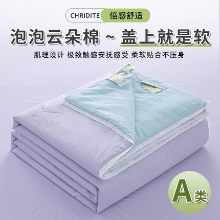 91家纺网 家纺一手货源 找家纺 （总）憨豆 2025直播代发泡泡棉纯色花边款夏被四件套空调被夏凉被