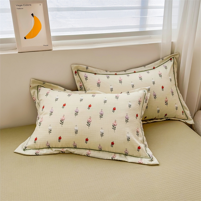 91家纺网 家纺一手货源 找家纺 雅慕家居 2024新款A类臻棉提花清新风四件套柔软亲肤 晨晓