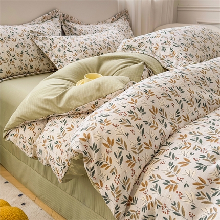 91家纺网 家纺一手货源 找家纺 （总）雅慕家居 2024新款直播A类臻棉提花清新风四件套柔软亲肤