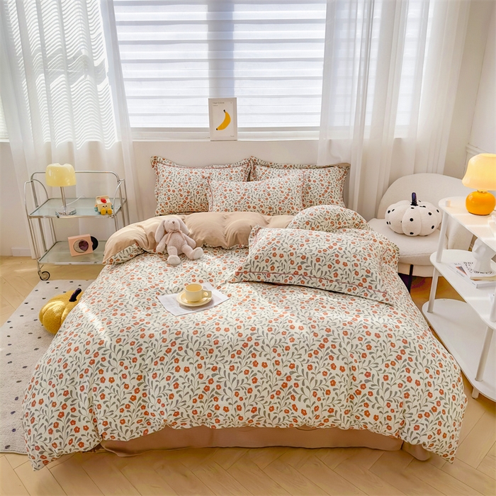 91家纺网 家纺一手货源 找家纺 雅慕家居 2024新款A类臻棉提花清新风四件套柔软亲肤 似锦