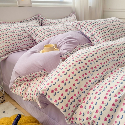 91家纺网 家纺一手货源 找家纺 （总）雅慕家居 2024新款直播A类臻棉提花清新风四件套柔软亲肤