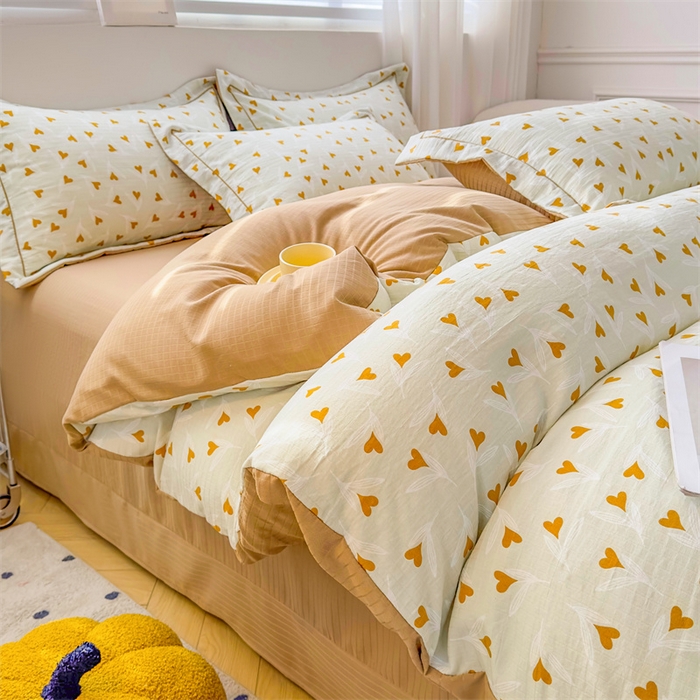 91家纺网 家纺一手货源 找家纺 雅慕家居 2024新款A类臻棉提花清新风四件套柔软亲肤 心心相印