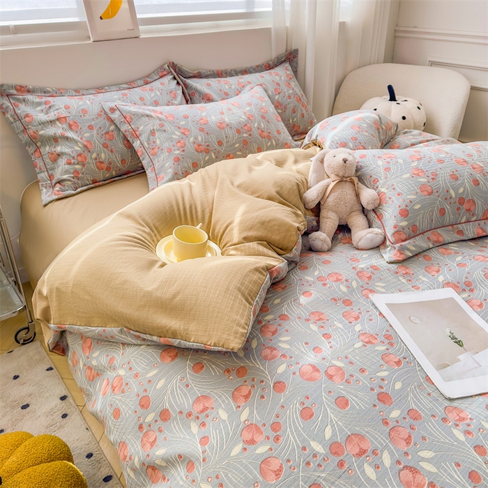 91家纺网 家纺一手货源 找家纺 雅慕家居 2024新款A类臻棉提花清新风四件套柔软亲肤 东方悦色