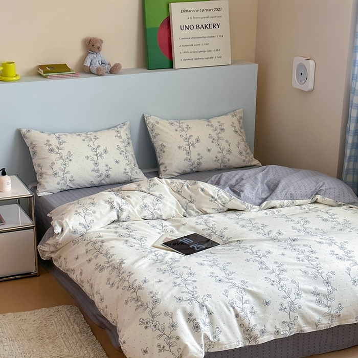 91家纺网 家纺一手货源 找家纺 时年 2024新款全棉数码大版趣味系列四件套 花满溢-米