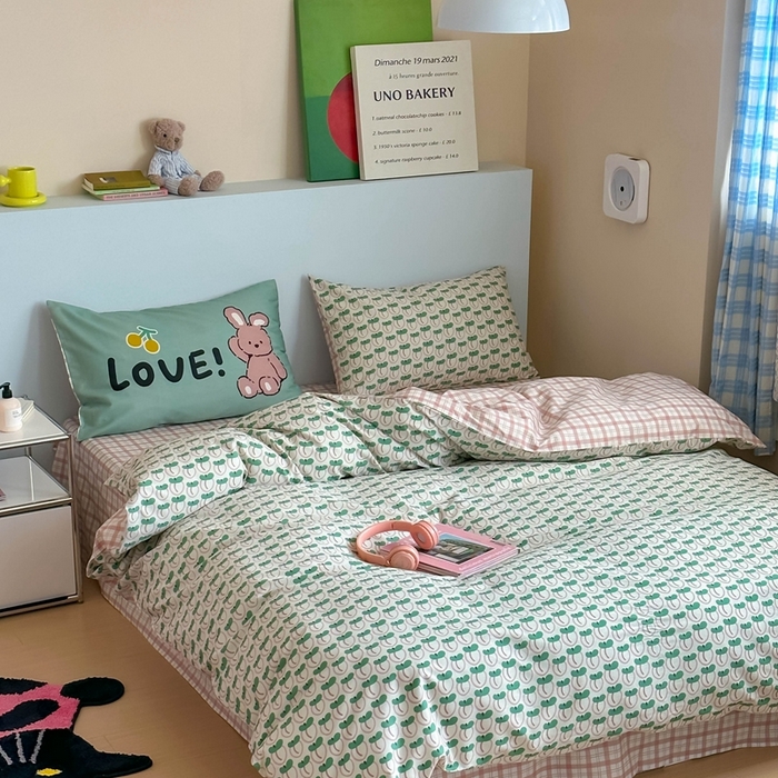 91家纺网 家纺一手货源 找家纺 时年 2024新款全棉数码大版趣味系列四件套 可爱芽