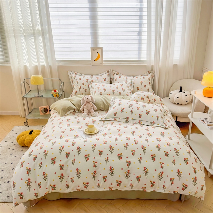 91家纺网 家纺一手货源 找家纺 雅慕家居 2024新款A类臻棉提花清新风四件套柔软亲肤 田园