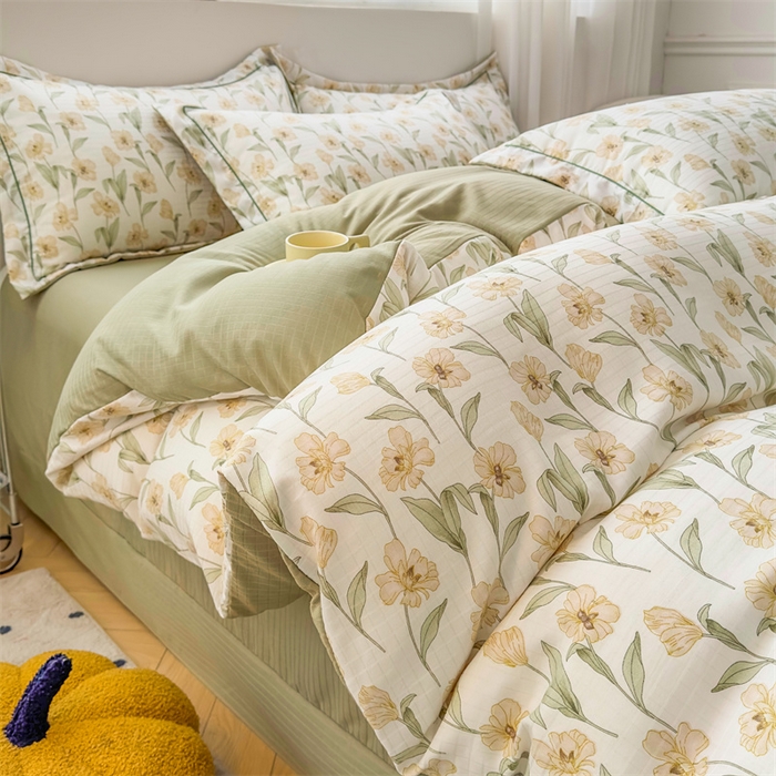 91家纺网 家纺一手货源 找家纺 雅慕家居 2024新款A类臻棉提花清新风四件套柔软亲肤 浅梦