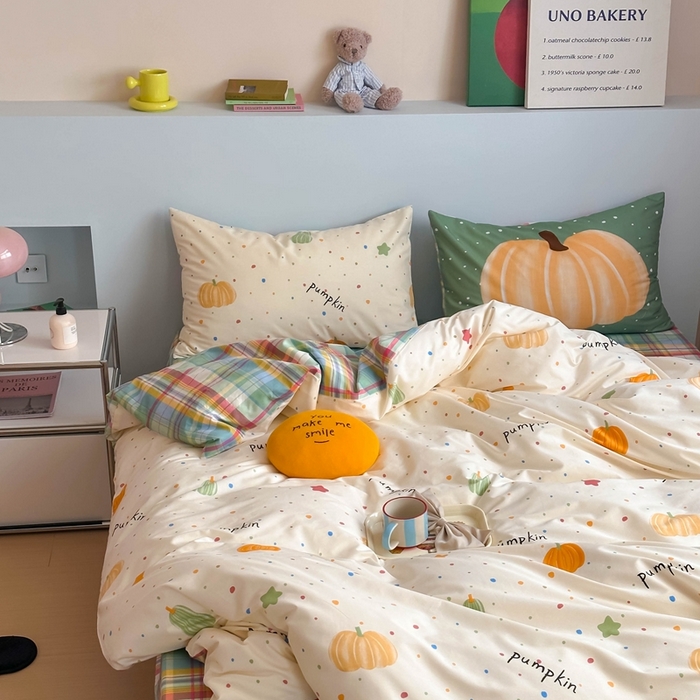 91家纺网 家纺一手货源 找家纺 时年 2024新款全棉数码大版趣味系列四件套 南瓜派