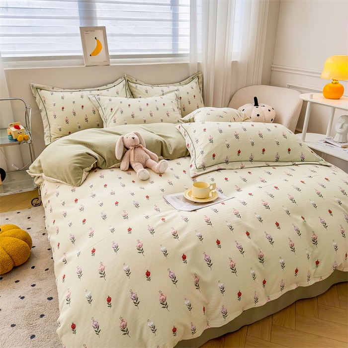 91家纺网 家纺一手货源 找家纺 雅慕家居 2024新款A类臻棉提花清新风四件套柔软亲肤 晨晓