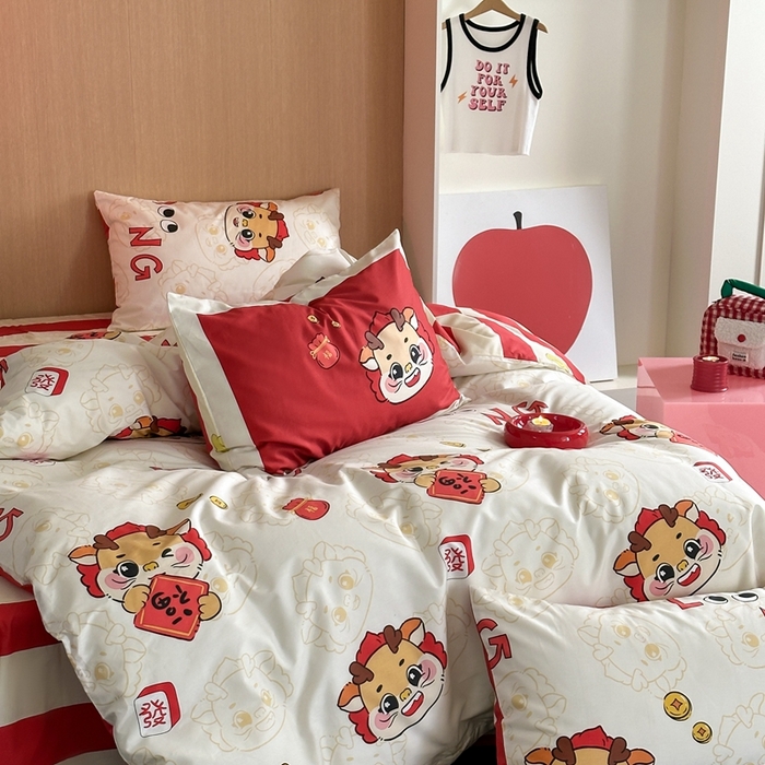 91家纺网 家纺一手货源 找家纺 时年 2024新款全棉数码大版趣味系列四件套 福龙