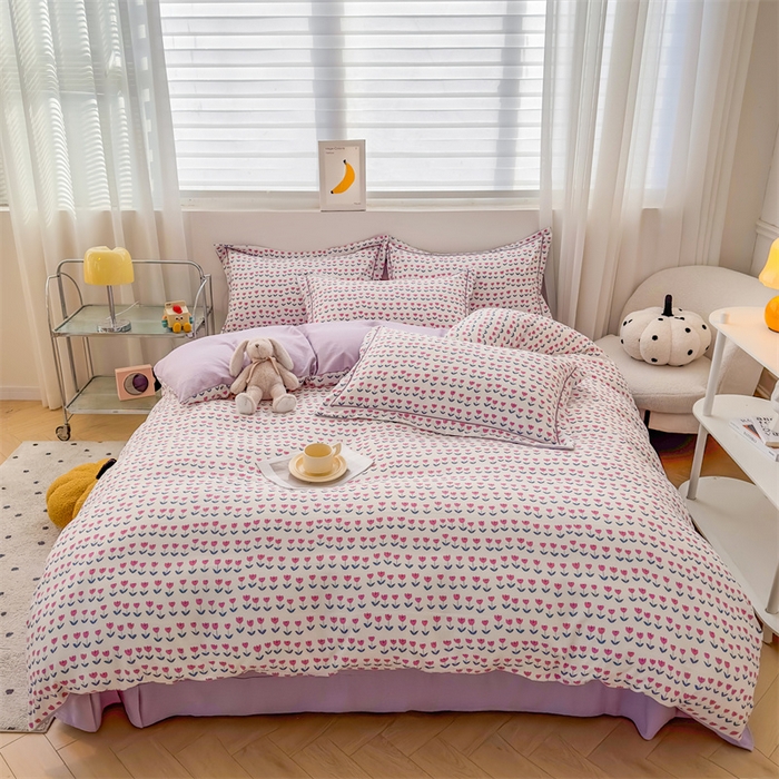 91家纺网 家纺一手货源 找家纺 雅慕家居 2024新款A类臻棉提花清新风四件套柔软亲肤 花满园