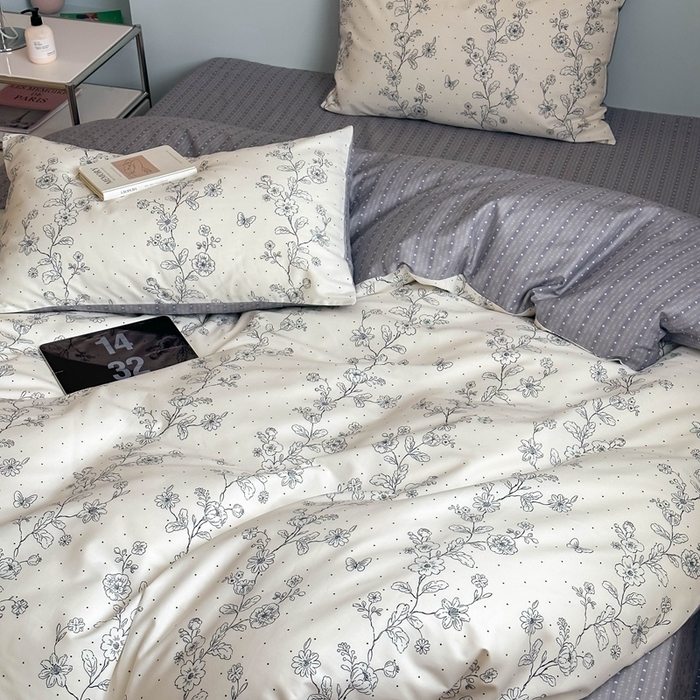 91家纺网 家纺一手货源 找家纺 时年 2024新款全棉数码大版趣味系列四件套 花满溢-米