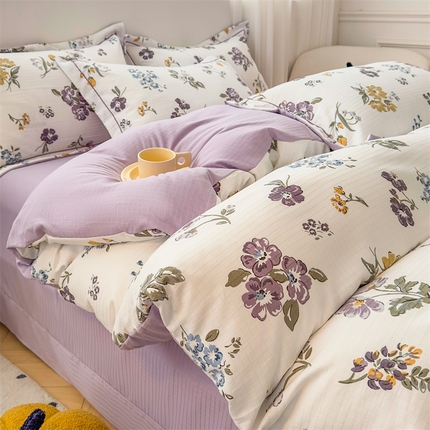 91家纺网 家纺一手货源 找家纺 （总）雅慕家居 2024新款直播A类臻棉提花清新风四件套柔软亲肤