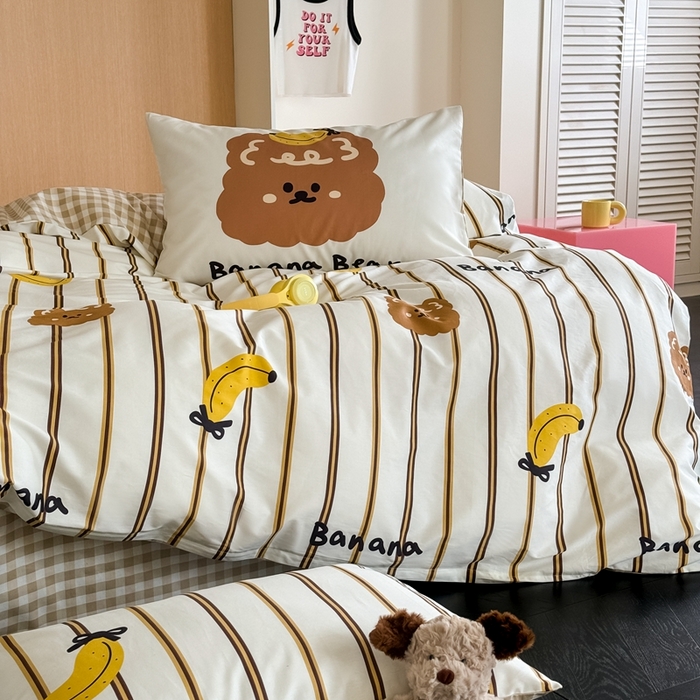 91家纺网 家纺一手货源 找家纺 时年 2024新款全棉数码大版趣味系列四件套 香蕉熊