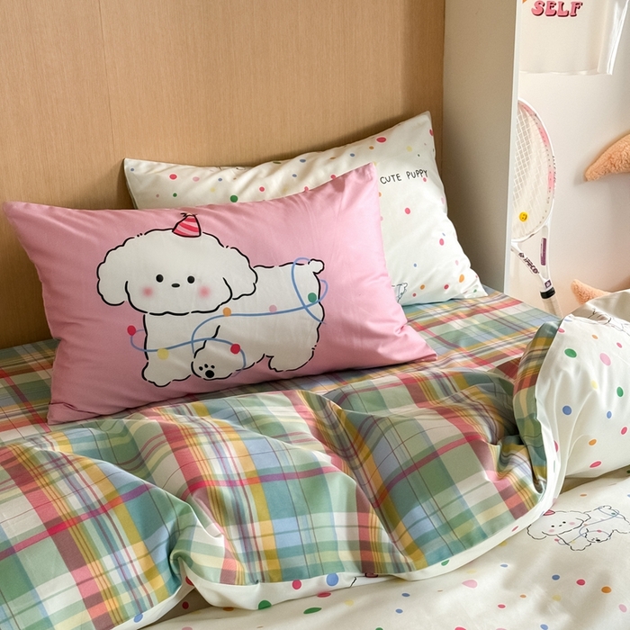 91家纺网 家纺一手货源 找家纺 时年 2024新款全棉数码大版趣味系列四件套 波点小狗