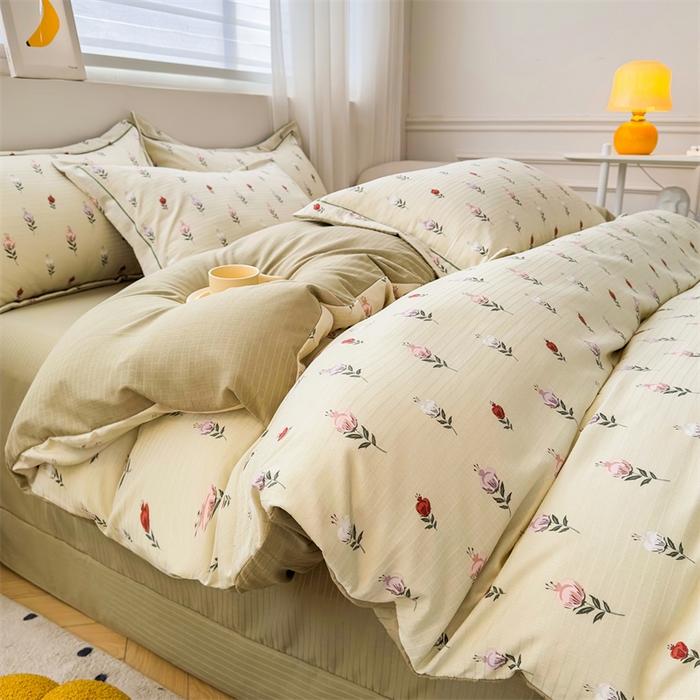 91家纺网 家纺一手货源 找家纺 雅慕家居 2024新款A类臻棉提花清新风四件套柔软亲肤 晨晓