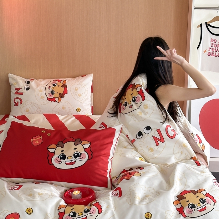 91家纺网 家纺一手货源 找家纺 时年 2024新款全棉数码大版趣味系列四件套 福龙