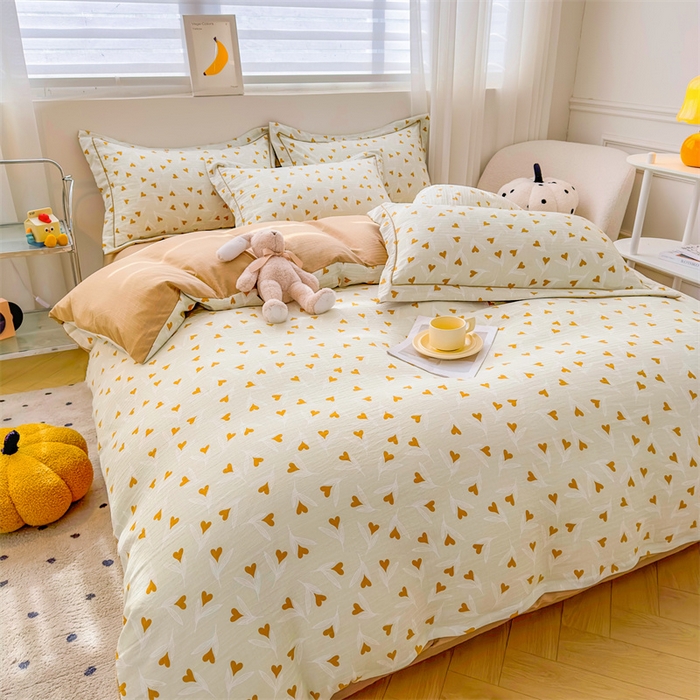 91家纺网 家纺一手货源 找家纺 雅慕家居 2024新款A类臻棉提花清新风四件套柔软亲肤 心心相印