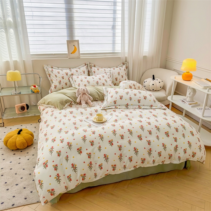 91家纺网 家纺一手货源 找家纺 雅慕家居 2024新款A类臻棉提花清新风四件套柔软亲肤 田园