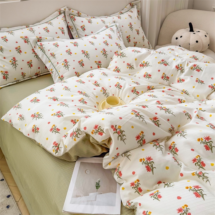 91家纺网 家纺一手货源 找家纺 雅慕家居 2024新款A类臻棉提花清新风四件套柔软亲肤 田园