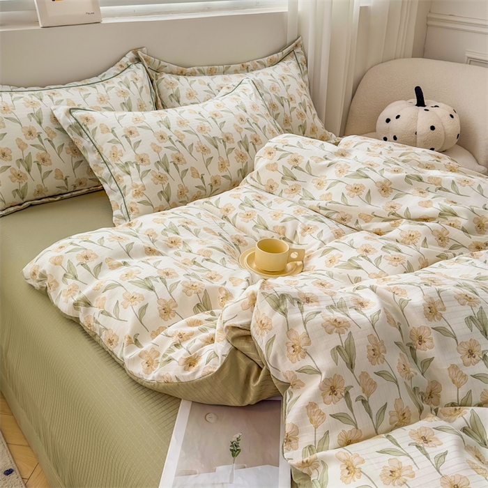 91家纺网 家纺一手货源 找家纺 雅慕家居 2024新款A类臻棉提花清新风四件套柔软亲肤 浅梦